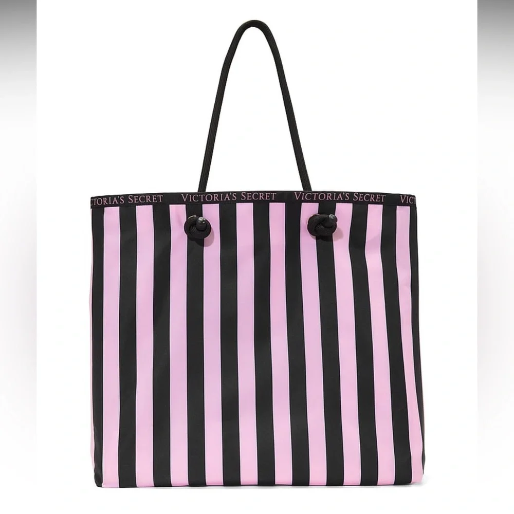 Victoria’s Secret Reversible Tote Bag Pink Stripe Floral Large Beach Bag